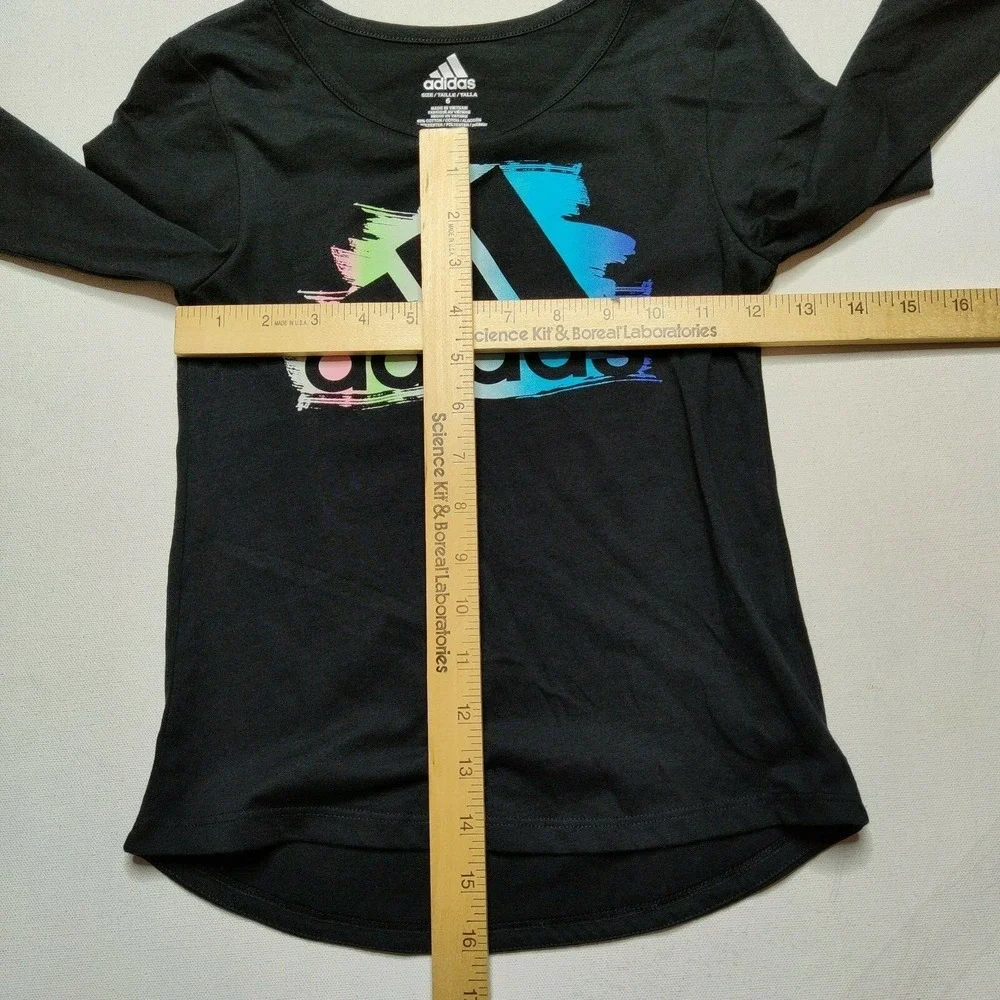ADIDAS Girls Youth Size 6 Black Graphic Logo Long Sleeve Shirt‎ NEW